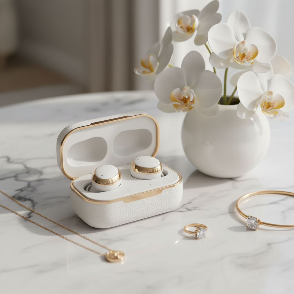 Écouteurs blanc et or luxe
